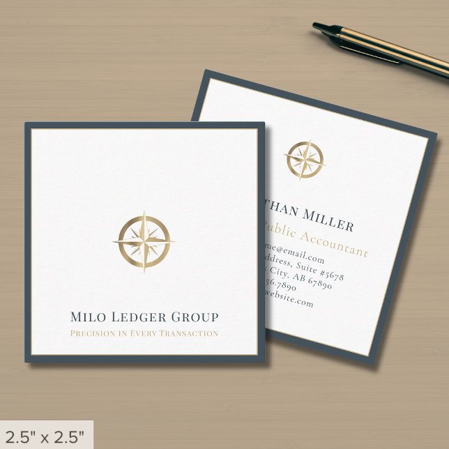 Simple Luxury Compass Logo Square Business Card (Creator Uploaded)