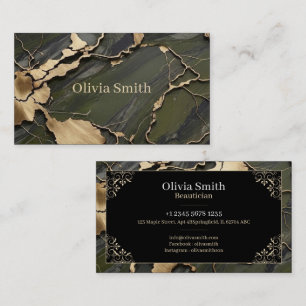 Simple Luxury Green Marble & Kintsugi Gold Square Business Card