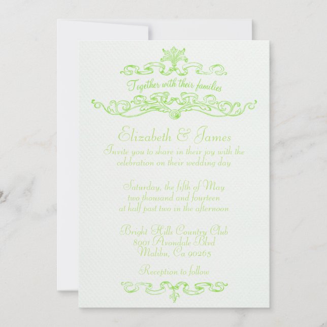 Simple Luxury Lime Green Wedding Invitations (Front)