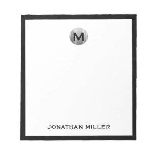 Simple Luxury Monogram Black and Silver Notepad