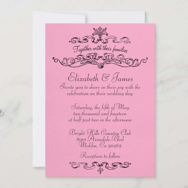 Simple Luxury Pink And Black Wedding Invitations (Front)