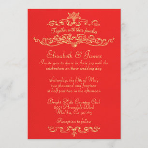 Simple Luxury Red And Gold Wedding Invitations