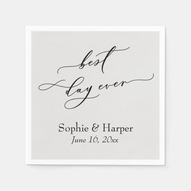 Simple Luxury Script Font Best Day Ever Light Grey Napkin (Front)