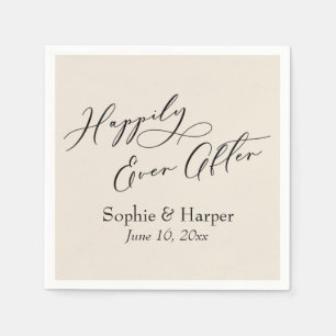 Simple Luxury Script Font Happily Ever After Cream Napkin