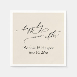 Simple Luxury Script Font Happily Ever After Cream Napkin