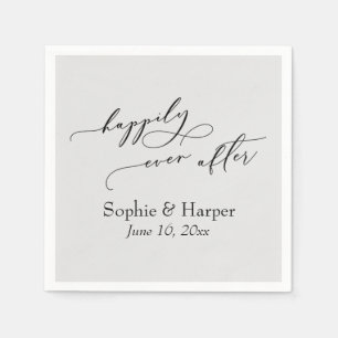 Simple Luxury Script Font Happily Ever After Grey Napkin