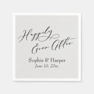 Simple Luxury Script Font Happily Ever After Grey Napkin