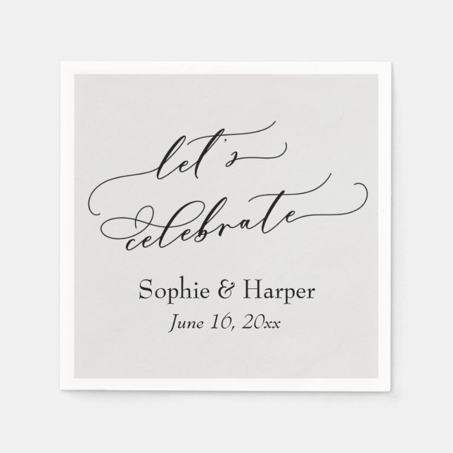 Simple Luxury Script Font Let's Celebrate Grey Napkin (Front)