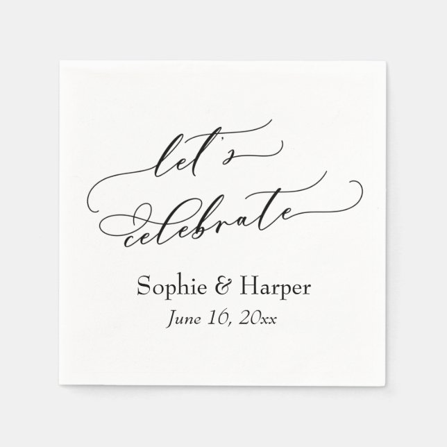 Simple Luxury Script Font Let's Celebrate Napkin (Front)