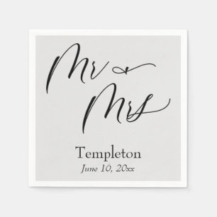 Simple Luxury Script Font Mr & Mrs Grey Napkin