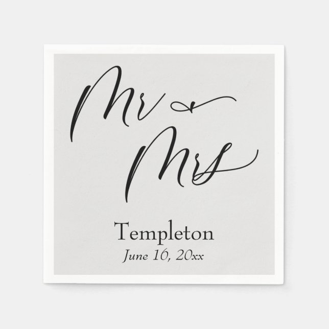 Simple Luxury Script Font Mr & Mrs Grey Napkin (Front)