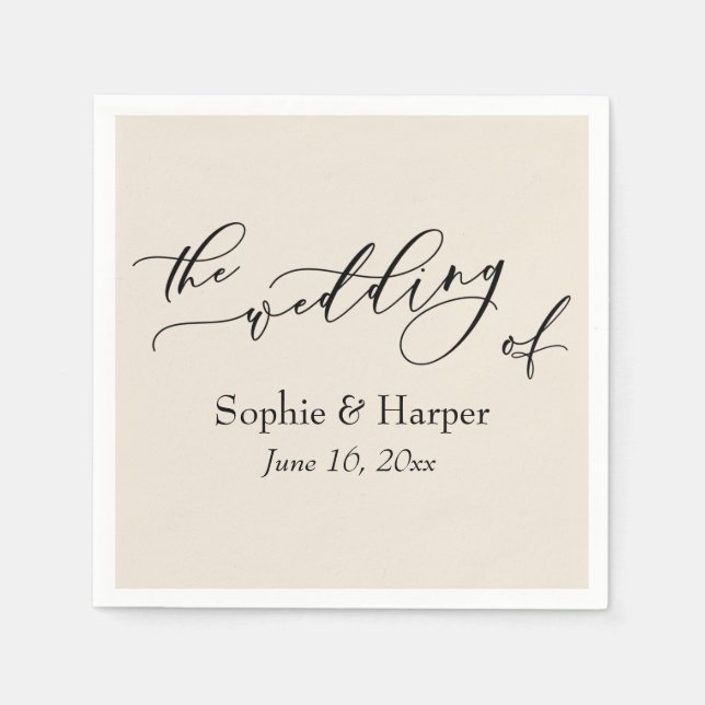 Simple Luxury Script Font The Wedding Of Cream Napkin (Front)