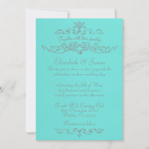 Simple Luxury Teal And Silver Wedding Invitations