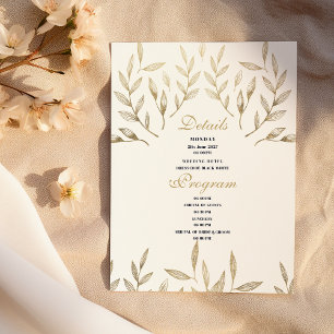 Simple luxury white gold foliage Details Program Invitation