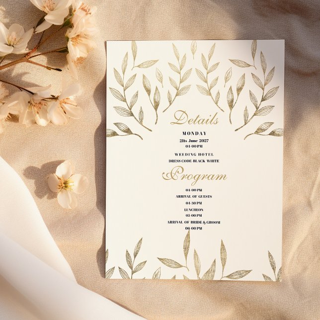 Simple luxury white gold foliage Details Program Invitation (Simple luxury white gold foliage Details Program)