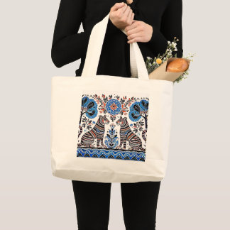 simple madhubani painting large tote bag