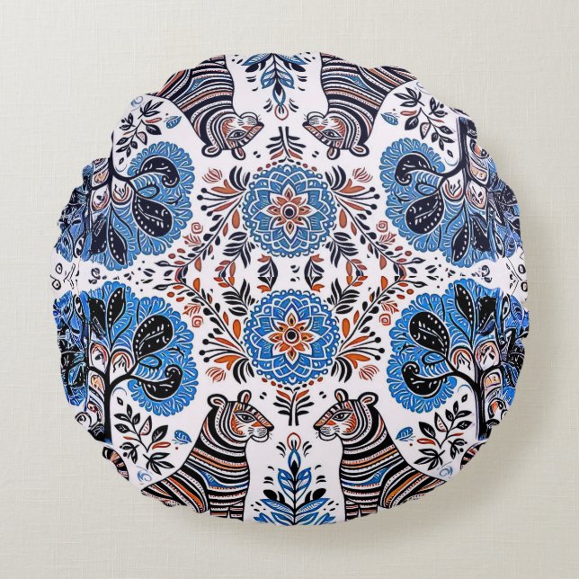 simple madhubani painting round cushion (Front)