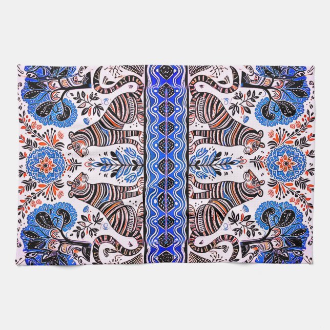 simple madhubani painting tea towel (Horizontal)