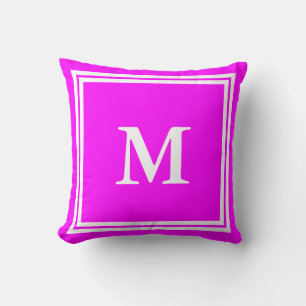 Simple Magenta and White Monogram Text Template Cushion