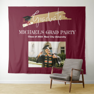Simple Magenta Graduation Photo Booth Backdrop Tapestry