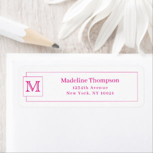 Simple Magenta Initial Monogram Name Border Label