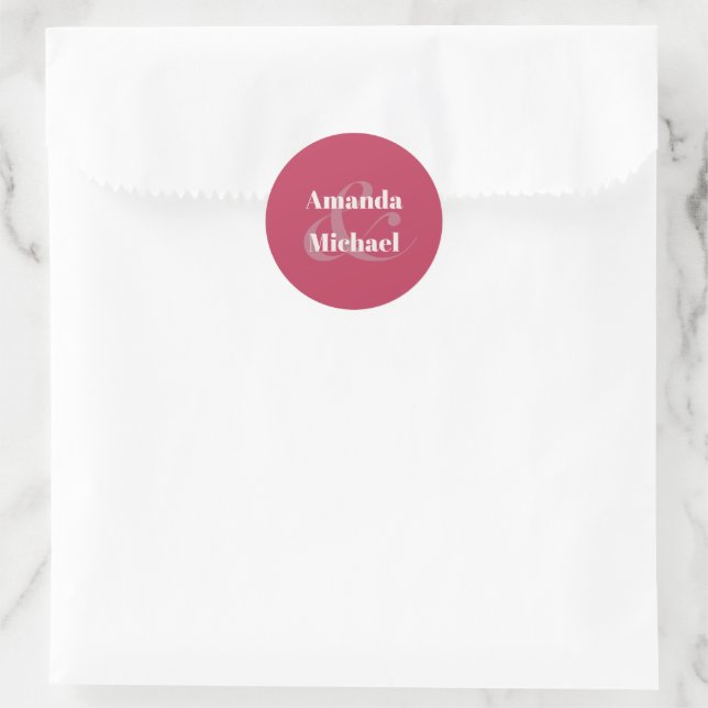 Simple Magenta Modern Minimalist Bride and Groom Classic Round Sticker (Bag)