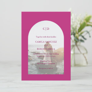 Simple Magenta Pink Photo Arch Modern Wedding Invitation