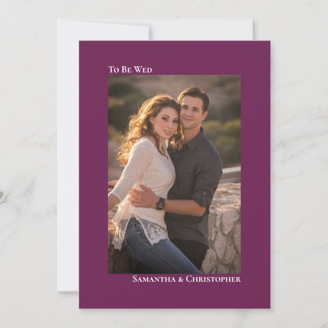 Simple Magenta Plum Vertical Photo Wedding Invitation (Front)