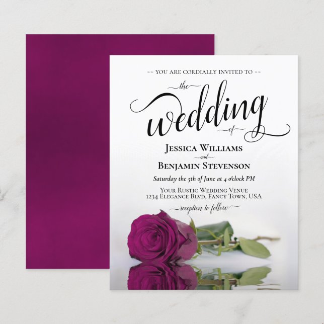 Simple Magenta Rose BUDGET Wedding Invitation (Front/Back)