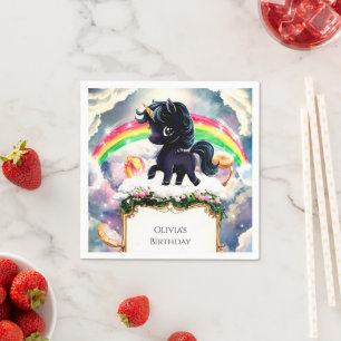 Simple Magical Black Unicorn Birthday Napkin