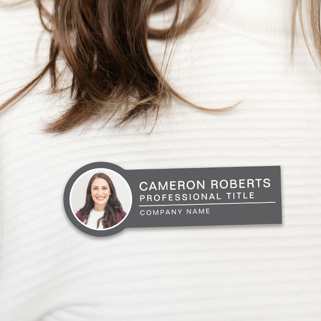 Simple Magnetic Grey Employee Photo  Name Tag (Creator Uploaded)