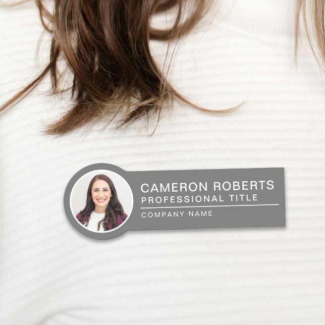 Simple Magnetic Grey Employee Photo  Name Tag (Creator Uploaded)