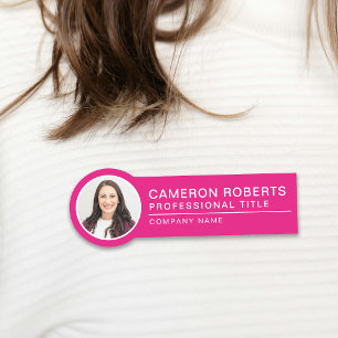Simple Magnetic Hot Pink Employee Photo Name Tag