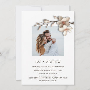 Simple Magnolia Casual Wedding Photo Invitation