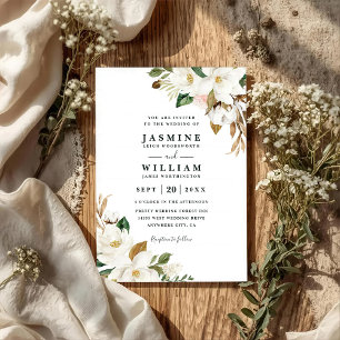 Simple Magnolia Floral Rustic QR Code Wedding Invitation