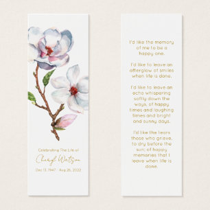Simple Magnolia Funeral Memorial Bookmark