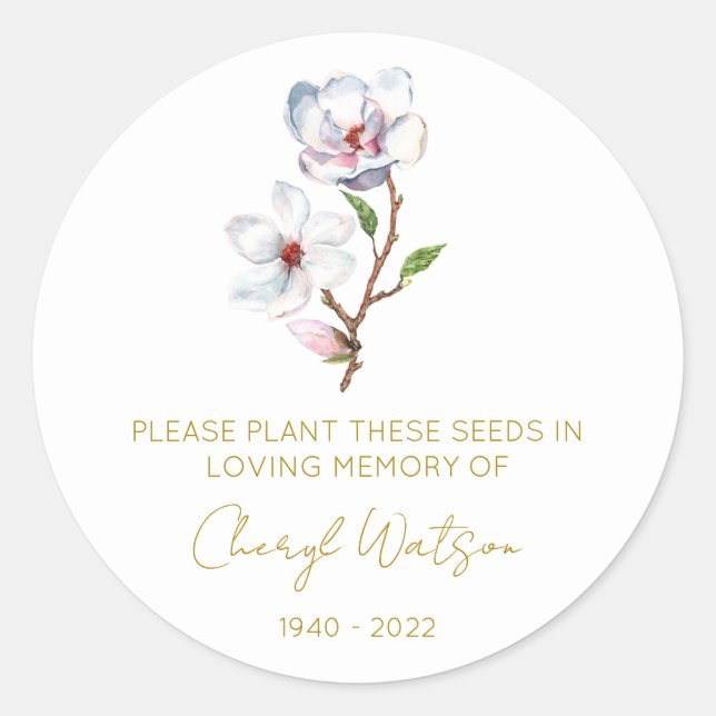 Simple Magnolia Memorial Seed Packet Classic Round Sticker (Front)