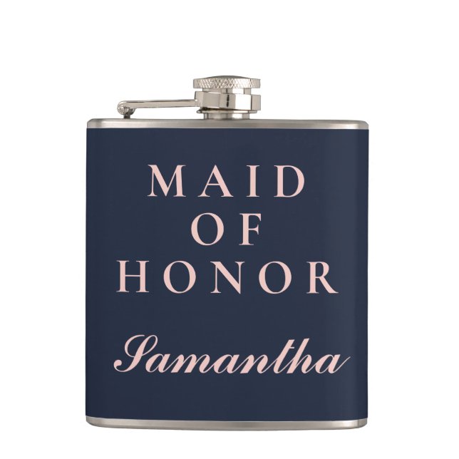 SIMPLE MAID OF HONOR OXFORD BLUE AND PINK HIP FLASK (Front)