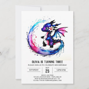 Simple Majestic Dragon Digital Girl Birthday Invitation