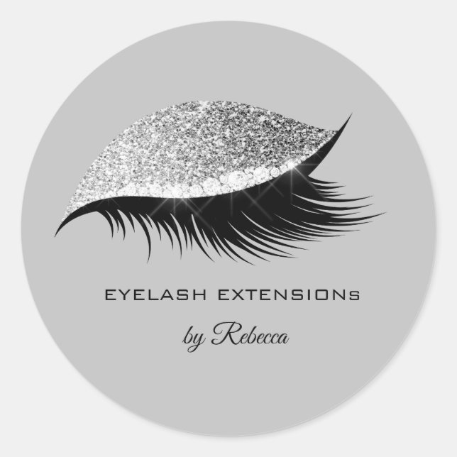 Simple Makeup Beauty Eyelash Lashes Glitter Silver Classic Round Sticker (Front)