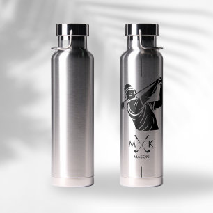 Simple Male Golf Player Monogram Water Bottle