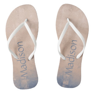 Simple Mallow Blue abstract Your name Flip Flops