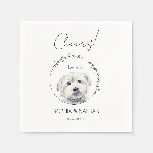 Simple Maltese Dog Wedding Cocktail  Napkin (Front)