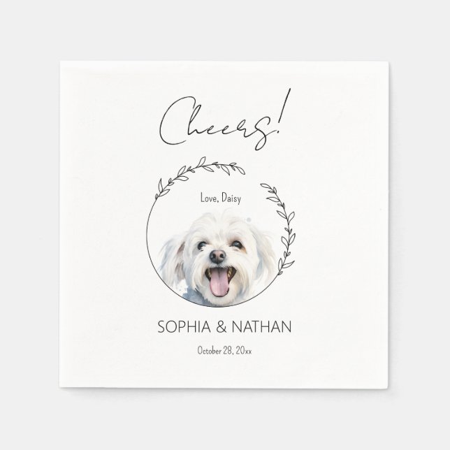 Simple Maltese Dog Wedding Cocktail  Napkin (Front)