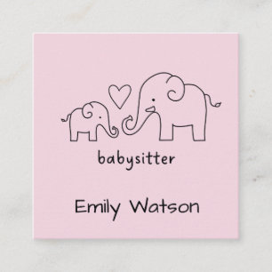Simple Mama Baby Elephant Heart Babysitter Square Business Card
