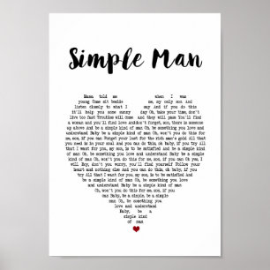 Simple Man Heart Song Lyric Wall Art Print