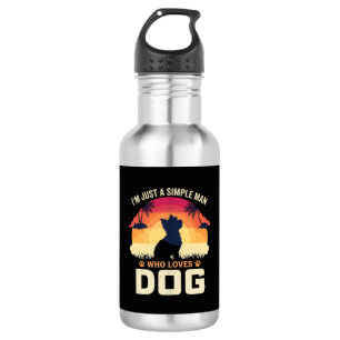 Simple Man Who Loves Dog Silhouette Sunset Palm Tr 532 Ml Water Bottle