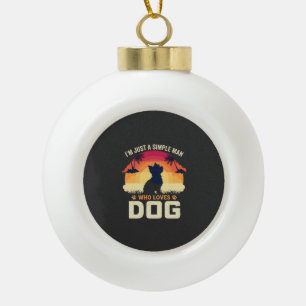 Simple Man Who Loves Dog Silhouette Sunset Palm Tr Ceramic Ball Christmas Ornament
