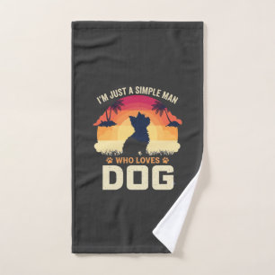 Simple Man Who Loves Dog Silhouette Sunset Palm Tr Hand Towel