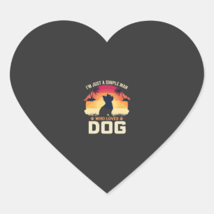 Simple Man Who Loves Dog Silhouette Sunset Palm Tr Heart Sticker